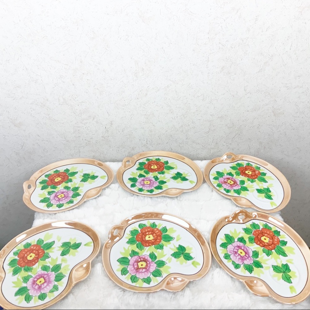 Vintage Seiei & Co Japan 6 floral lusterware snack plates
